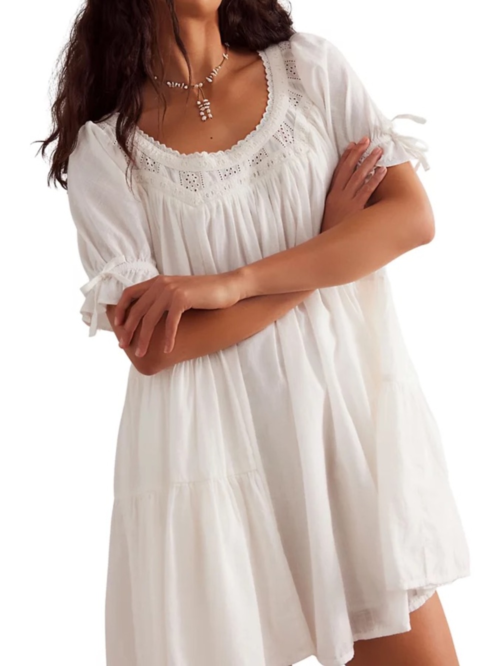 Free People White Sandy Shores Babydoll Dress